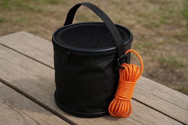 12 Folding Canvas Fishing Bucket Portable Collapsible Water Pail With Rope Live Bait Tank Mesh Lid Outdoor Camping