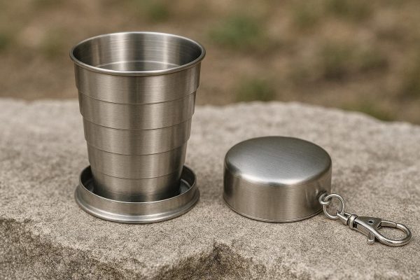 2 Folding Stainless Steel Travel Cup Portable Metal Collapsible Drinking Mug Lightweight Pocket Flask For Outdoor Hiking