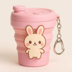 Cute Cartoon Animal Collapsible Cup Plastic Folding Travel Mug Portable Drinking Water Bottle Keychain For Kids Girls